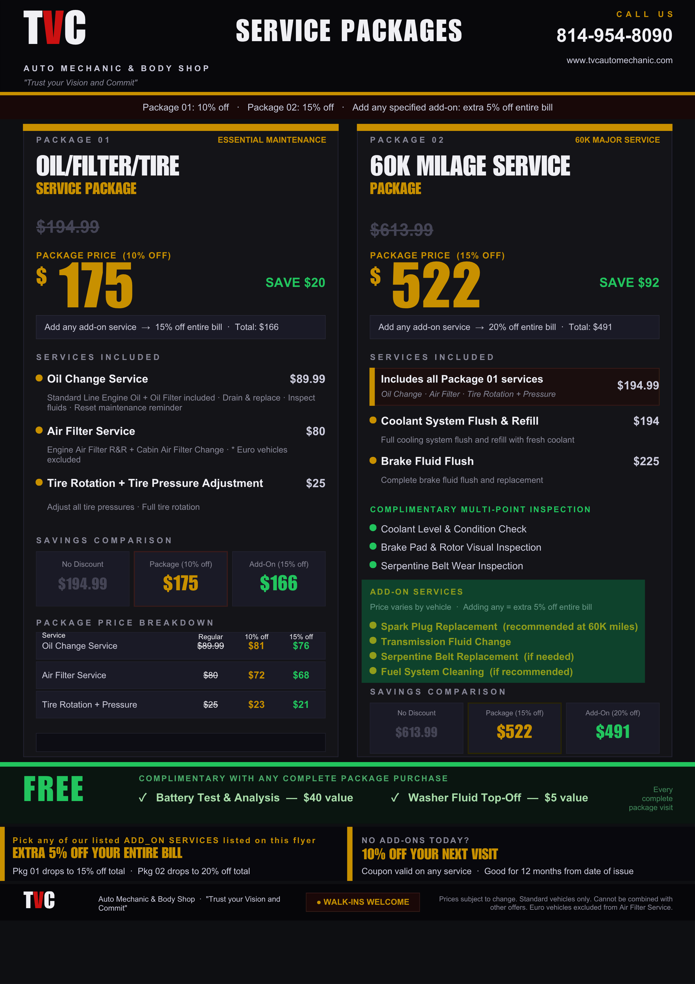 Package 01 & 02_Oil/Filter/Tire Package & 60K Milage Package